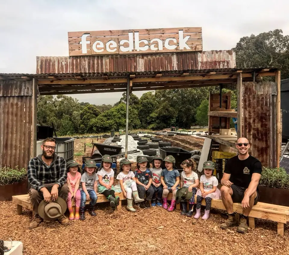 A school group visiting the original Feedback Organic farm
